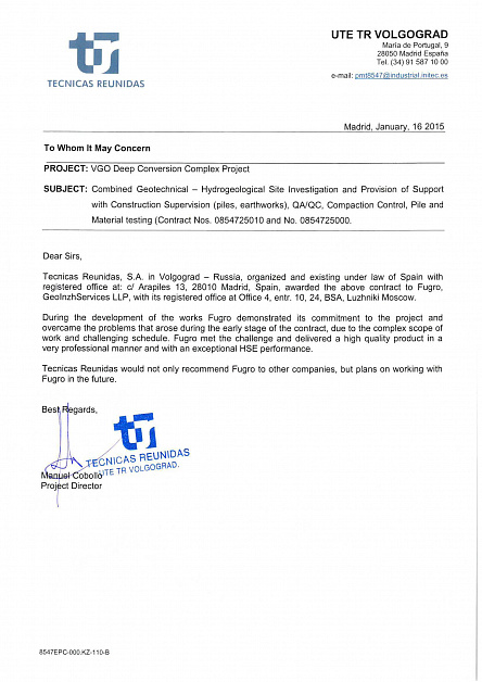 2015__Technicas Reunidas Reference letter__Volgograd